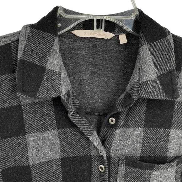 Soft Surroundings Mad About Plaid Gray Button Tunic Top - Sz S - Picture 5 of 16